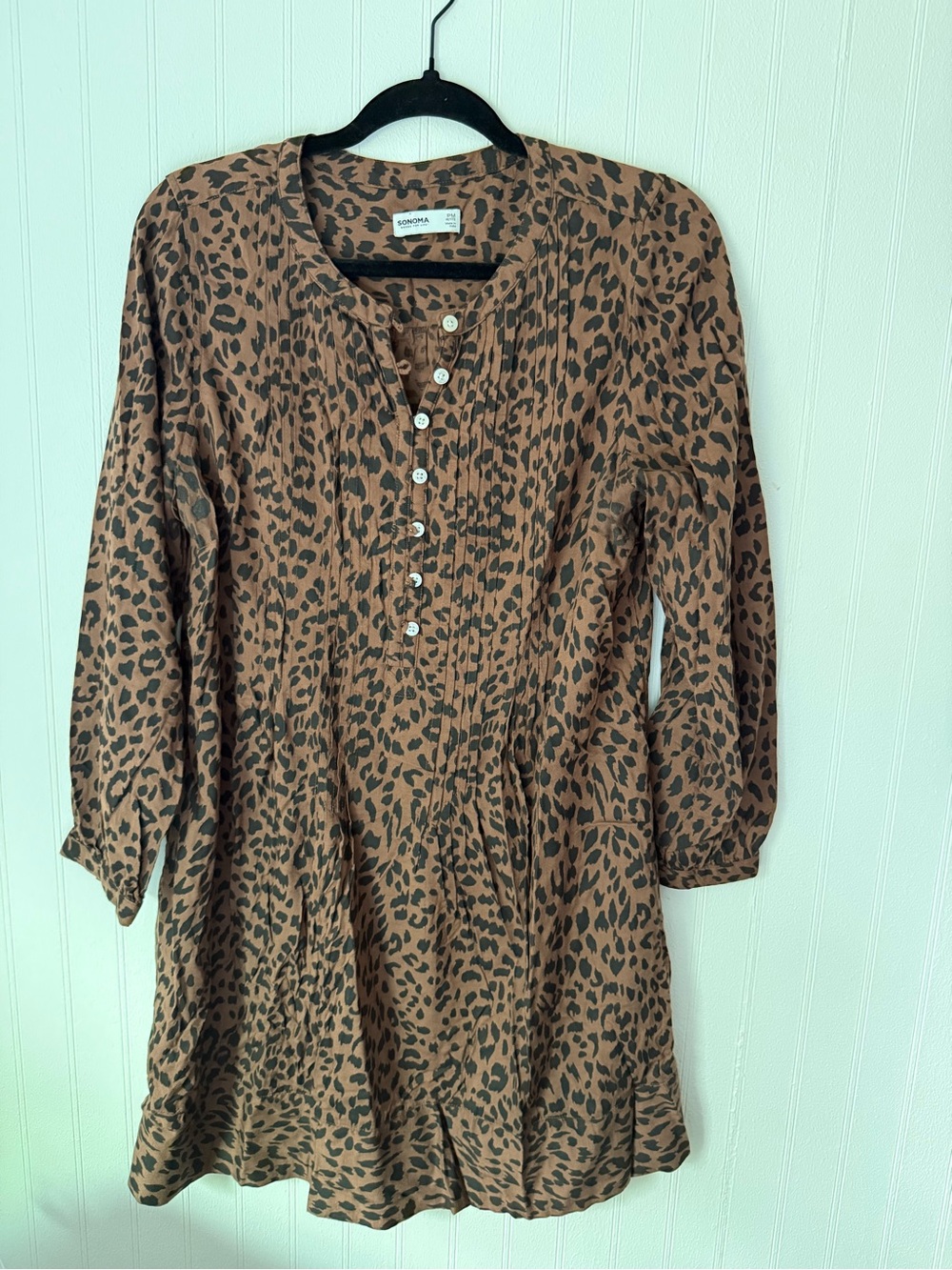 Sonoma Brown Leopard-Print Long Sleeve Tunic Dress